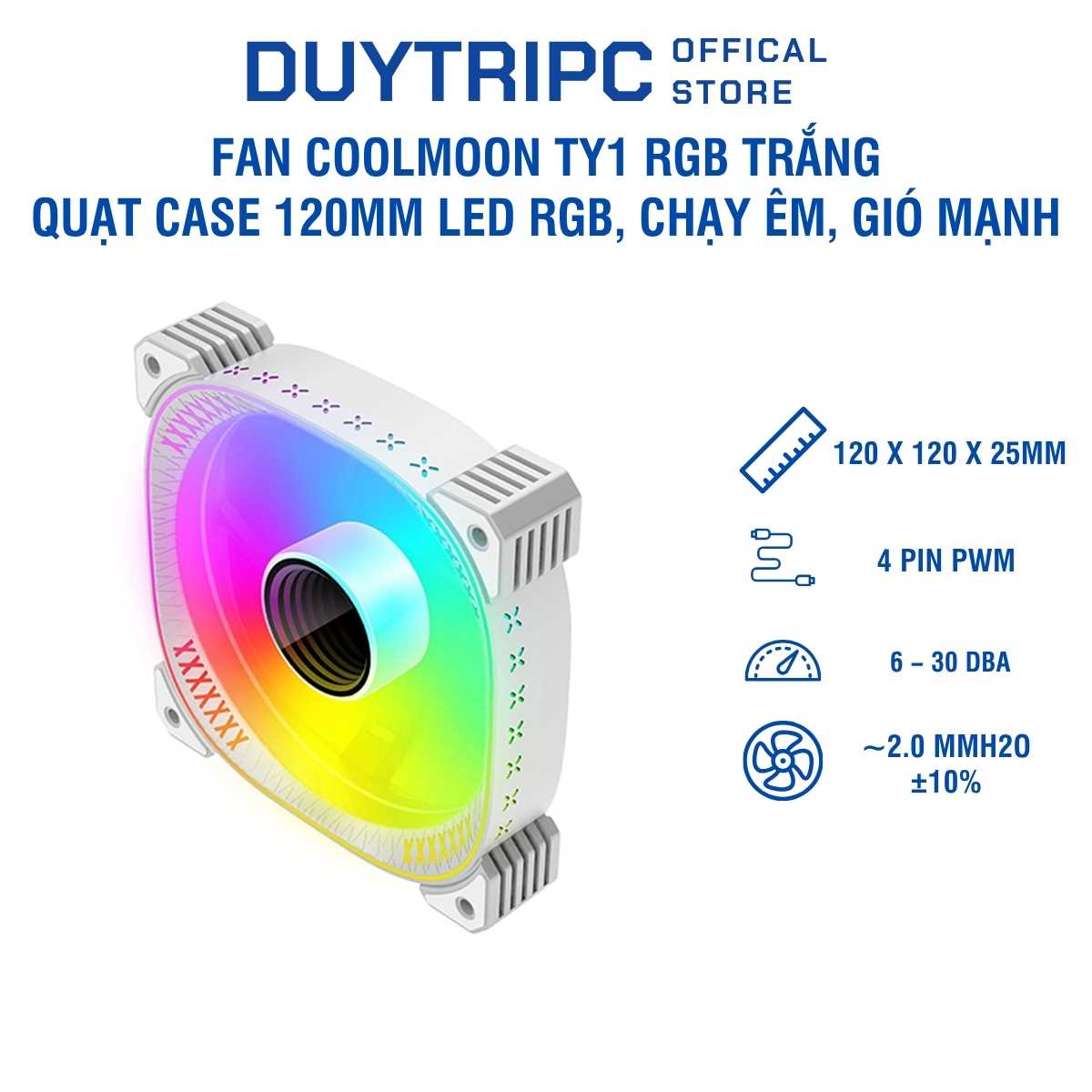 Fan Coolmoon TY1 RGB Trắng – Quạt Case 120mm LED RGB, Chạy Êm, Gió Mạnh, Giá Tốt Cho PC Gaming